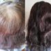 マイナチュレヘアカラートリートメントを使って白髪を染める前と後の髪の毛の写真